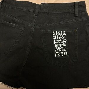 Ksubi Black Denim Shorts with Graphic Detail